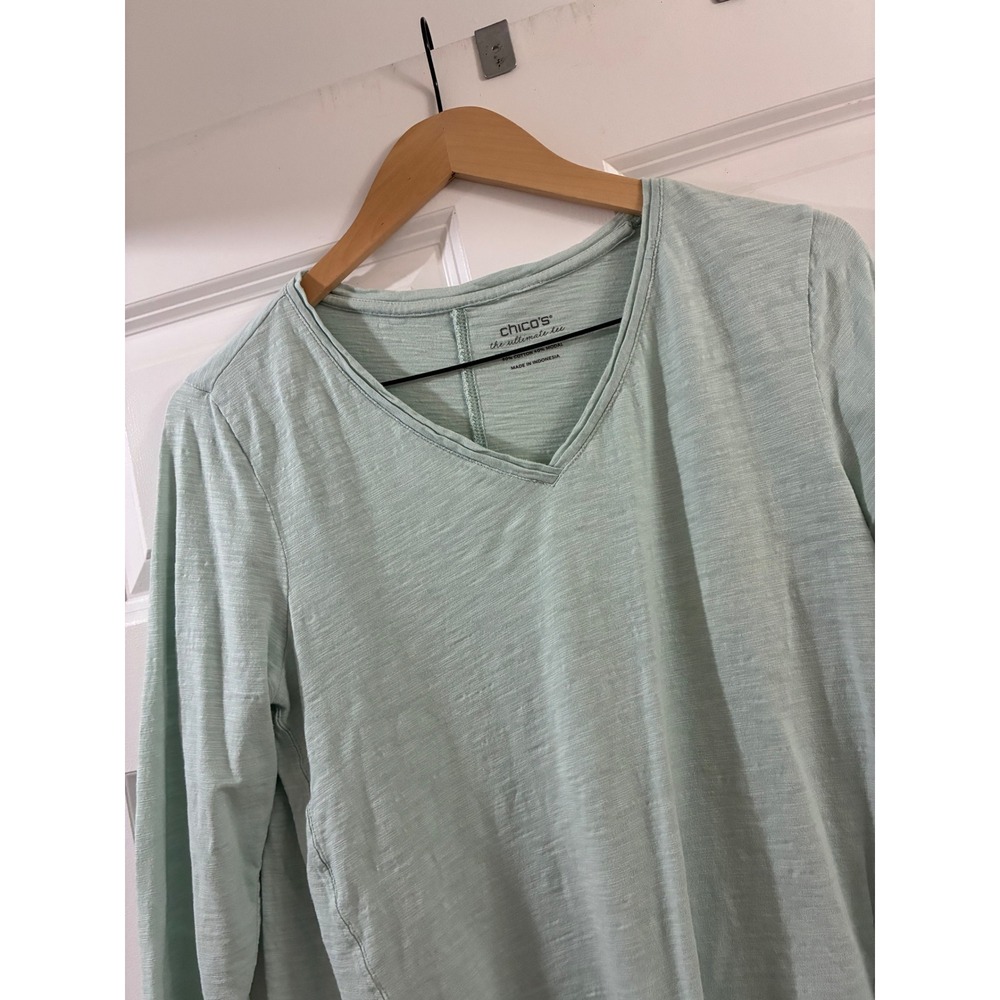 Chicos The Ultimate Tee Light Green V-Neck 3/4 Sleeve Slub Knit Top Size 1P MP